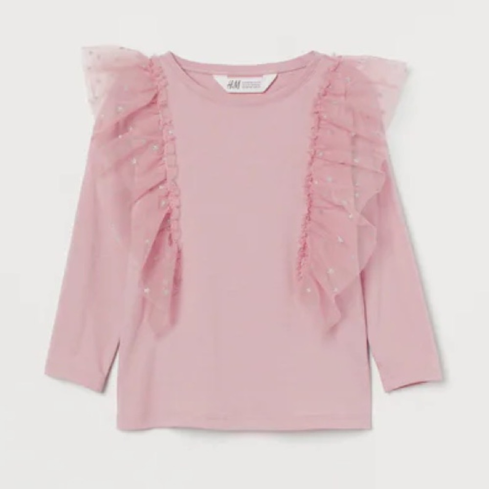 Girl’s H&M Tulle Ruffle Long Sleeve Top